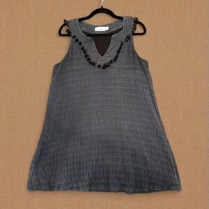 Vineyard Vines Black Tassel Trim Sleeveless Shift Dress | Textured Lined Dress
